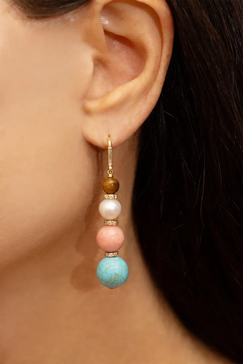 Jenna Blake Tiger’s Eye Pearl Coral Turquoise Wire Earrings | Thumbnail 2