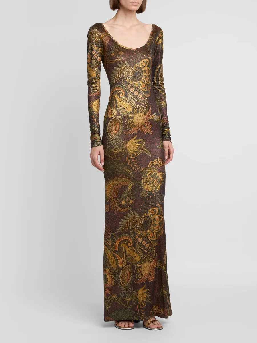 Etro Women's Paisley Jersey Scoopneck Column Maxi Dress | Thumbnail 4 Etro Women's Paisley Jersey Scoopneck Column Maxi Dress | Thumbnail 4