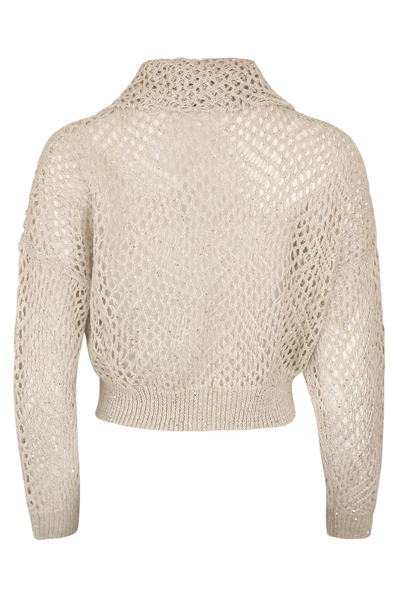 Brunello Cucinelli Long Sleeve Zip Net Cardigan | Thumbnail 2 Brunello Cucinelli Long Sleeve Zip Net Cardigan | Thumbnail 2