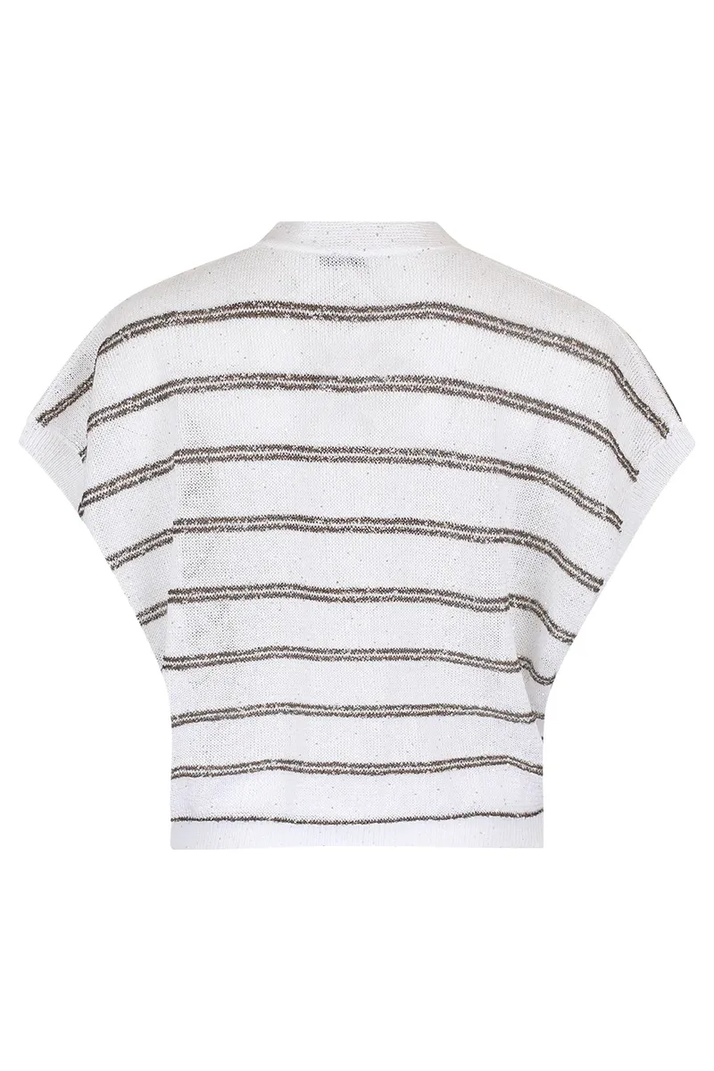 Brunello Cucinelli Short Sleeve Stripe Sequin Cardigan | Thumbnail 2