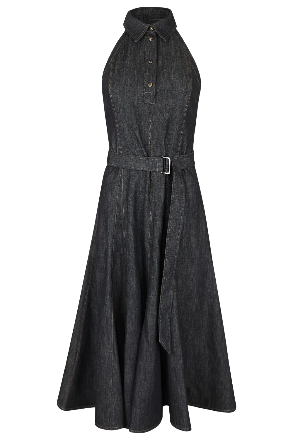 Brunello Cucinelli Sleeveless Collar Button Long Dress