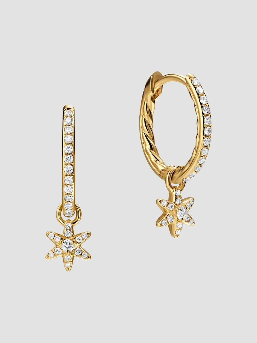 David Yurman Women's Petite Starburst Drop Earrings in 18K Yellow Gold with Diamonds, 18.8MM - Gold | Thumbnail 2 David Yurman Women's Petite Starburst Drop Earrings in 18K Yellow Gold with Diamonds, 18.8MM - Gold | Thumbnail 2