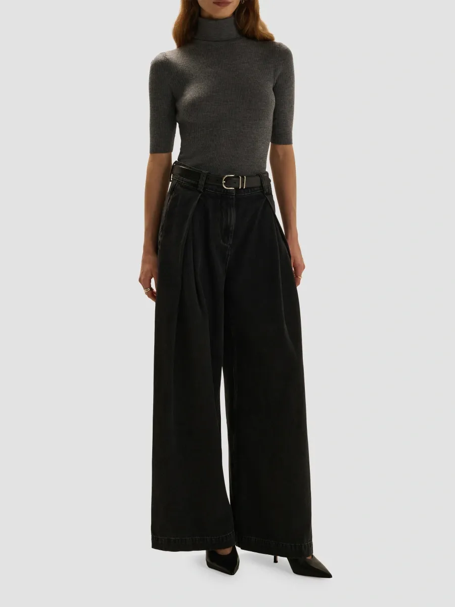 Favorite Daughter Women's The Petite Pleats For Days High-Rise Wide-Leg Jeans | Thumbnail 2
