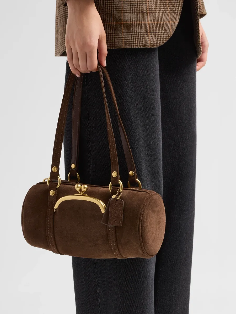 Coach Women's Kisslock Barrel Suede Shoulder Bag | Thumbnail 2 Coach Women's Kisslock Barrel Suede Shoulder Bag | Thumbnail 2