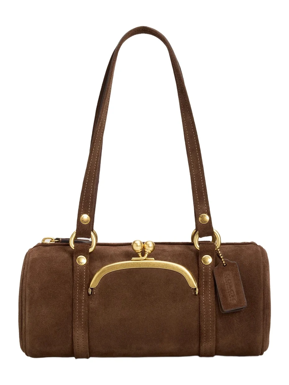 Coach Women's Kisslock Barrel Suede Shoulder Bag