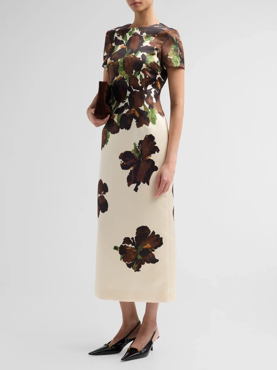 Oscar de la Renta Women's Watercolor Iris Satin Cocktail Dress | Thumbnail 4
