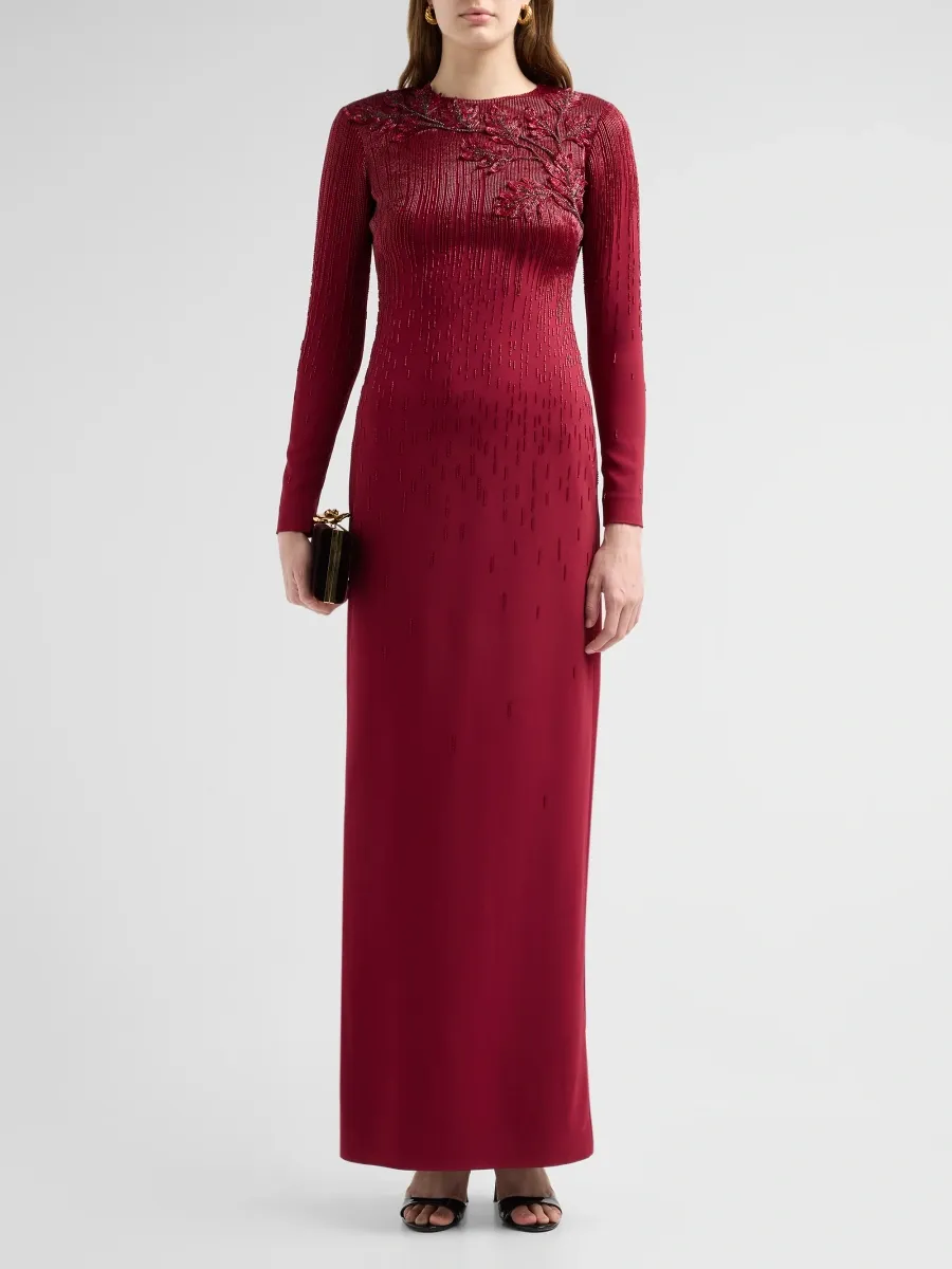 Oscar de la Renta Women's Intarsia Leaves Column Gown | Thumbnail 2 Oscar de la Renta Women's Intarsia Leaves Column Gown | Thumbnail 2