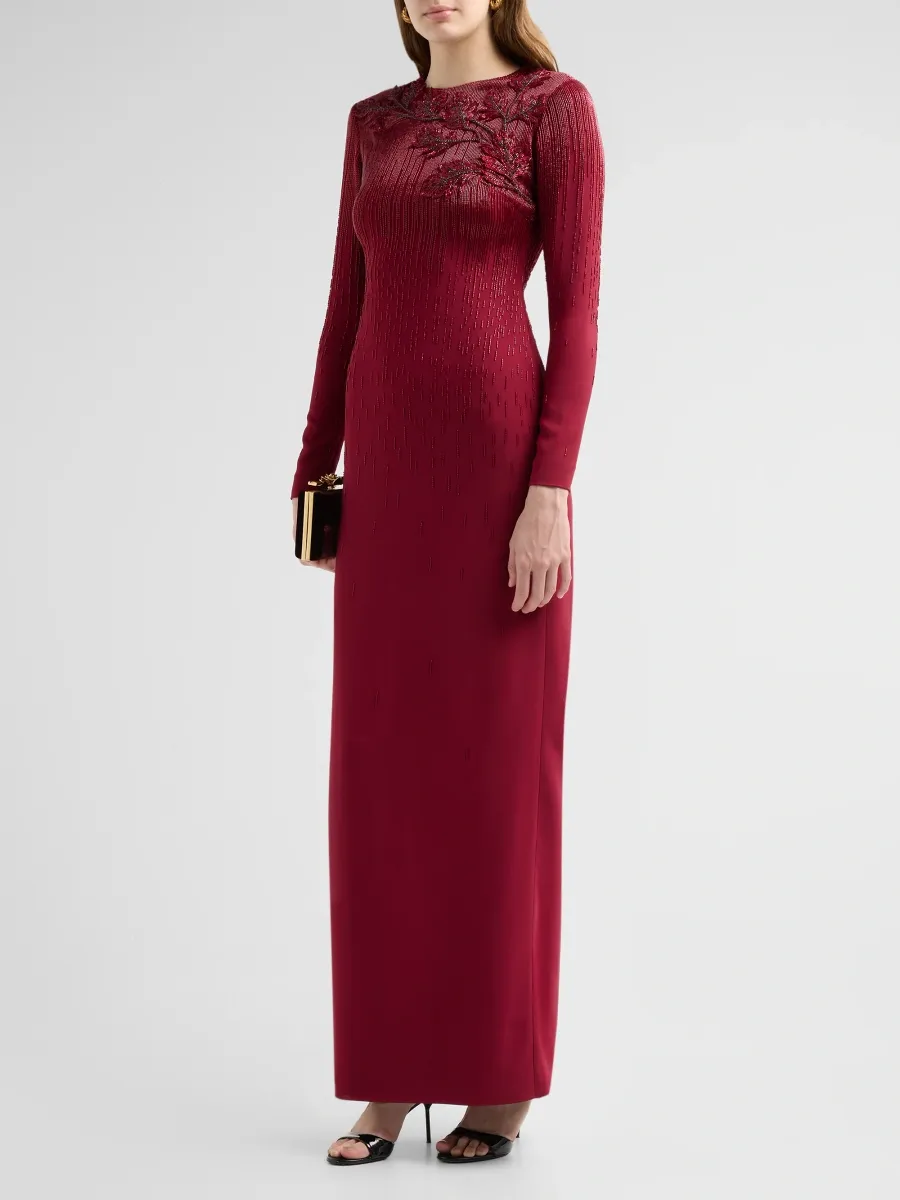 Oscar de la Renta Women's Intarsia Leaves Column Gown | Thumbnail 4 Oscar de la Renta Women's Intarsia Leaves Column Gown | Thumbnail 4
