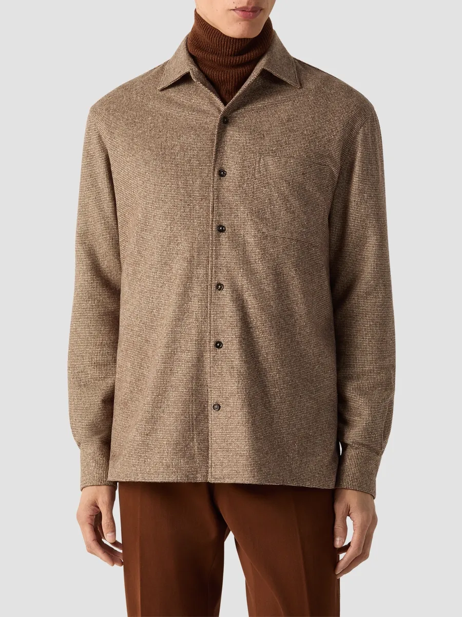 Zegna Men's Wool, Silk and Cashmere Shirt - Dark Brown | Thumbnail 3 Zegna Men's Wool, Silk and Cashmere Shirt - Dark Brown | Thumbnail 3