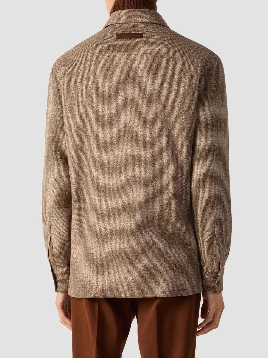 Zegna Men's Wool, Silk and Cashmere Shirt - Dark Brown | Thumbnail 4 Zegna Men's Wool, Silk and Cashmere Shirt - Dark Brown | Thumbnail 4
