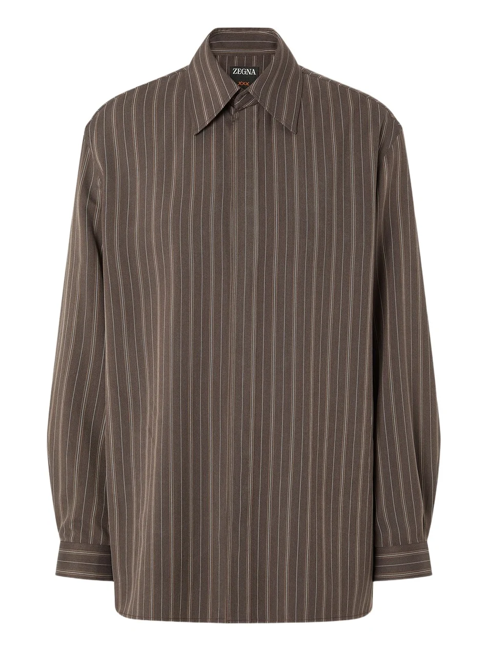 Zegna Men's Pinstriped Silk Shirt