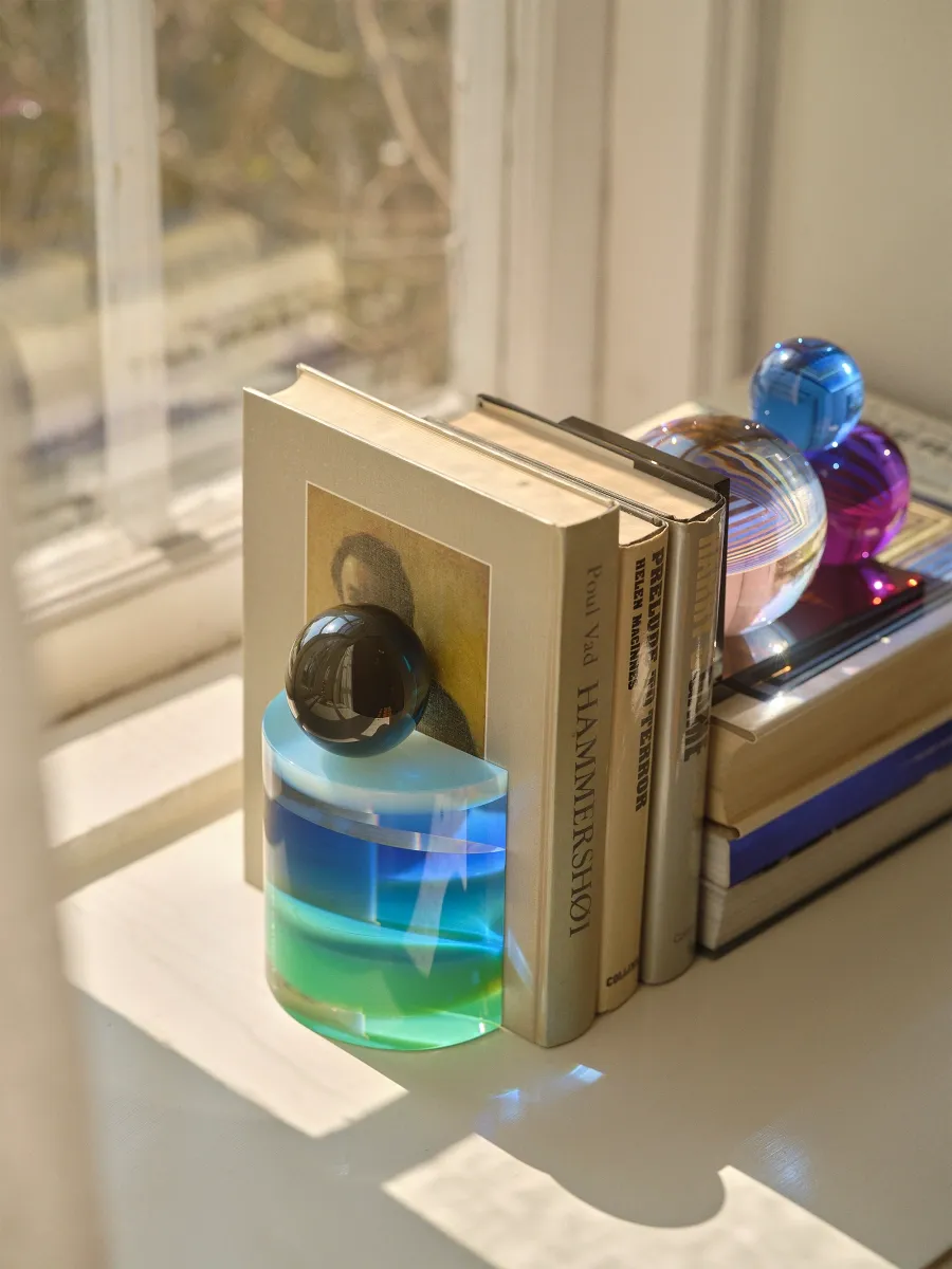 Reflections Copenhagen Villa Prima Crystal & Onyx Bookend - Petrol Milky White | Thumbnail 2 Reflections Copenhagen Villa Prima Crystal & Onyx Bookend - Petrol Milky White | Thumbnail 2