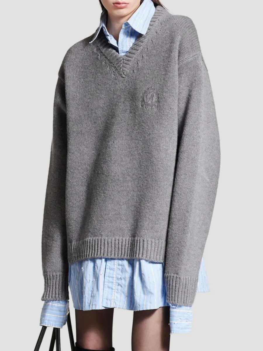 Balenciaga Women's Layered Shirt V-Neck Sweater | Thumbnail 3