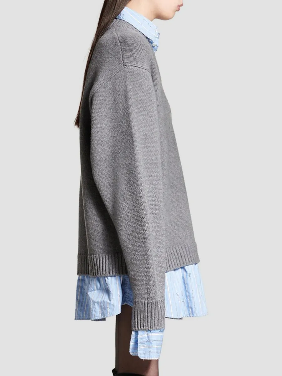 Balenciaga Women's Layered Shirt V-Neck Sweater | Thumbnail 5