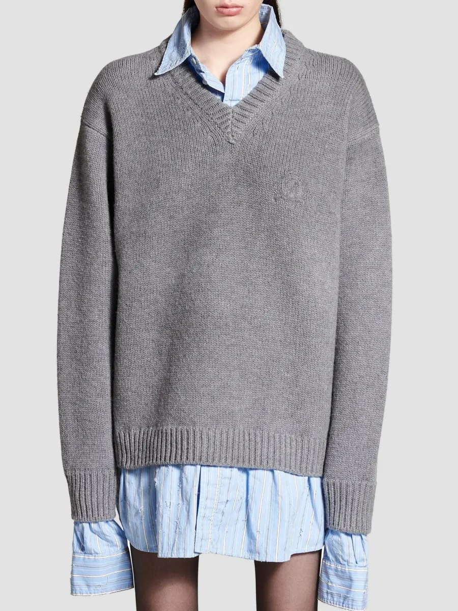 Balenciaga Women's Layered Shirt V-Neck Sweater | Thumbnail 6