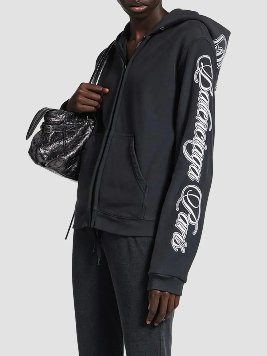 Balenciaga Women's Cursive Zip-up Hoodie Regular Fit | Thumbnail 2