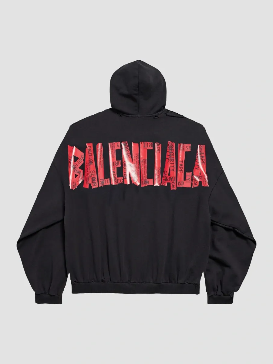 Balenciaga Men's Security Tape Logo Zip-Up Hoodie | Thumbnail 2 Balenciaga Men's Security Tape Logo Zip-Up Hoodie | Thumbnail 2