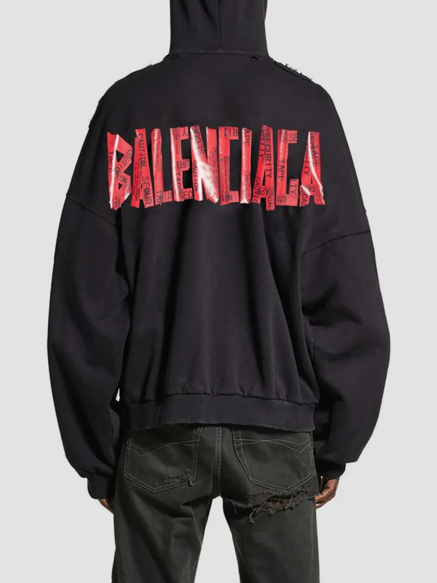 Balenciaga Men's Security Tape Logo Zip-Up Hoodie | Thumbnail 5 Balenciaga Men's Security Tape Logo Zip-Up Hoodie | Thumbnail 5