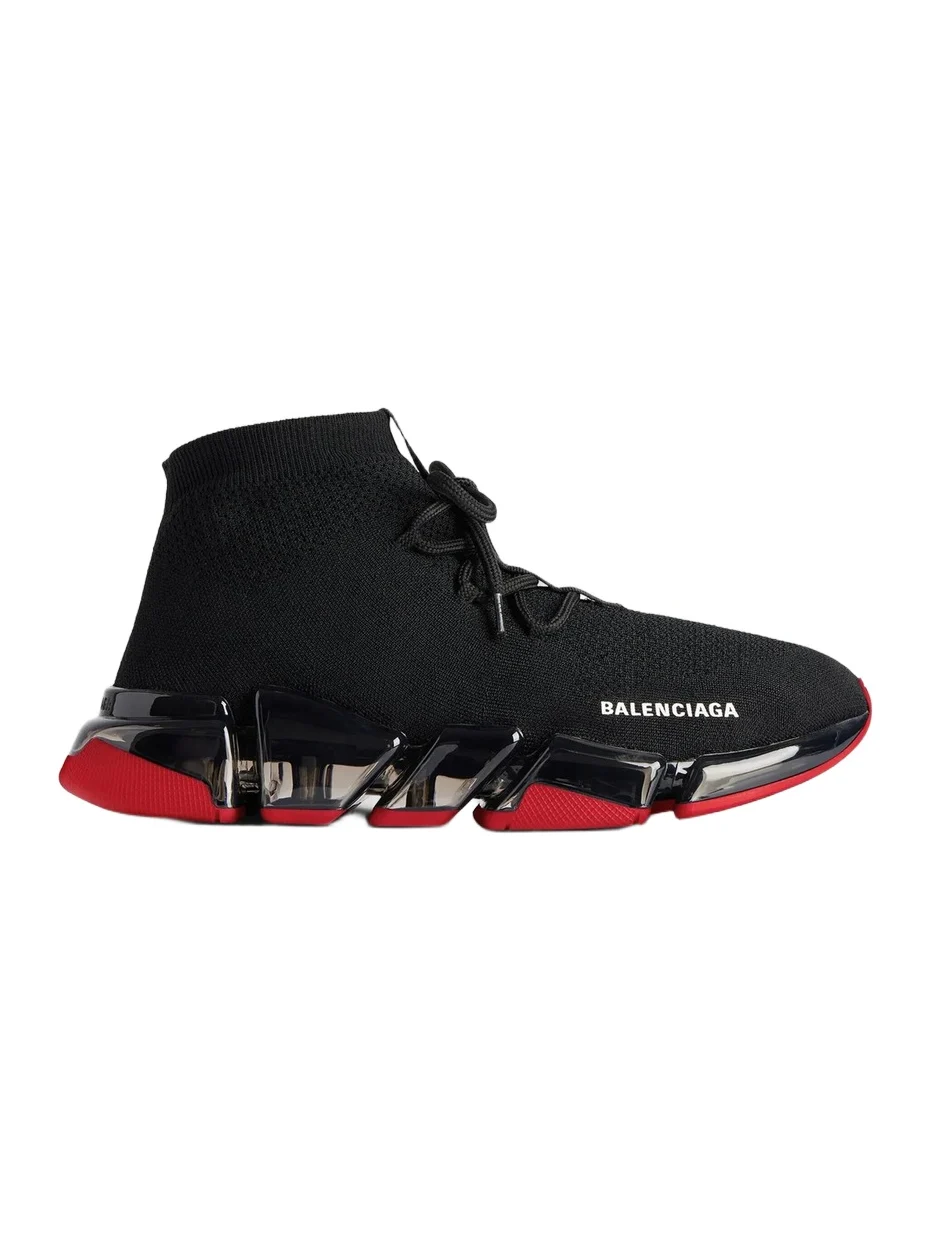 Balenciaga Men's Speed 2.0 Lace Up Full Clear Sole Recycled Knit Sneakers