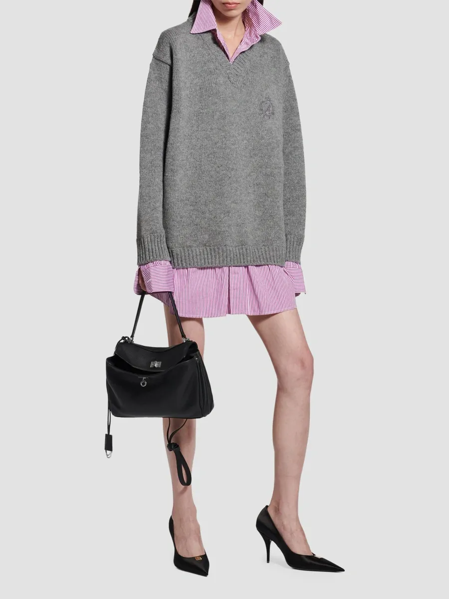 Balenciaga Women's Layered Shirt V-Neck Sweater | Thumbnail 2 Balenciaga Women's Layered Shirt V-Neck Sweater | Thumbnail 2