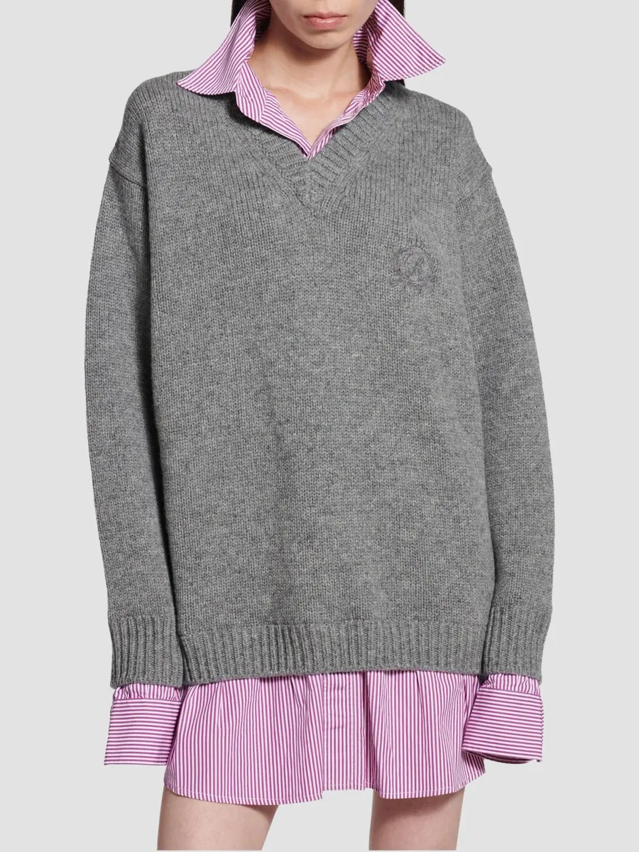 Balenciaga Women's Layered Shirt V-Neck Sweater | Thumbnail 3 Balenciaga Women's Layered Shirt V-Neck Sweater | Thumbnail 3