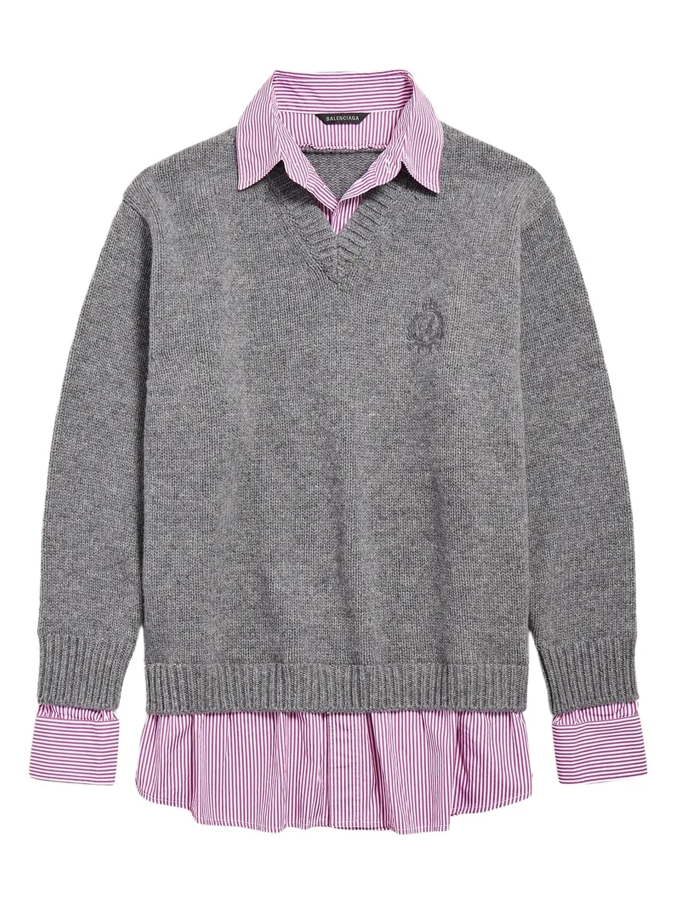 Women's Layered Shirt V-Neck Sweater