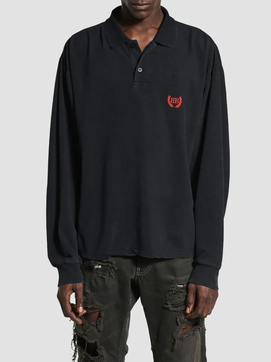Balenciaga Men's Laurel Classic Long Sleeve Regular Polo Shirt | Thumbnail 3 Balenciaga Men's Laurel Classic Long Sleeve Regular Polo Shirt | Thumbnail 3