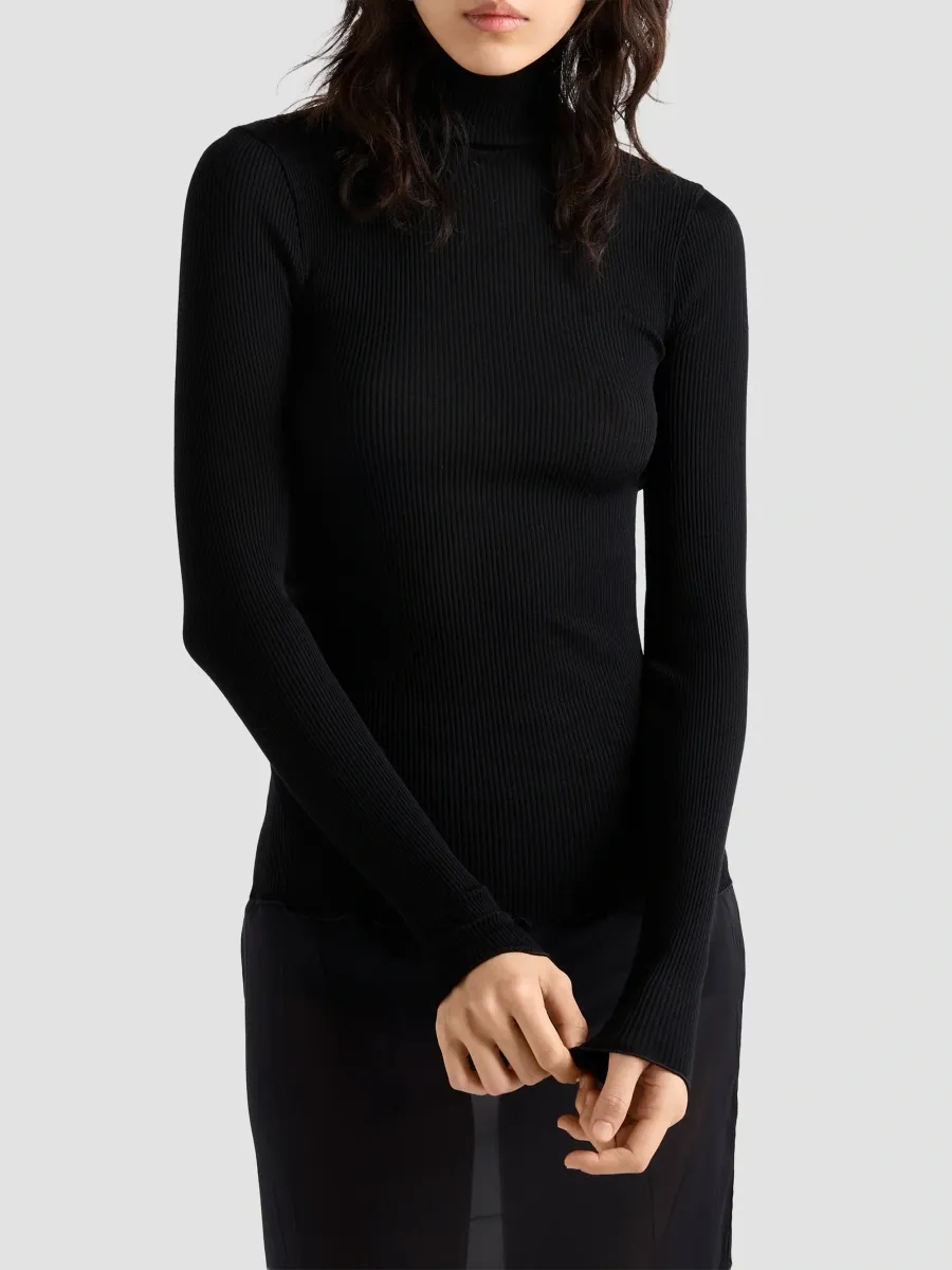 Prada Women's Ribbed Knit Wool and Silk Top - Black | Thumbnail 3 Prada Women's Ribbed Knit Wool and Silk Top - Black | Thumbnail 3