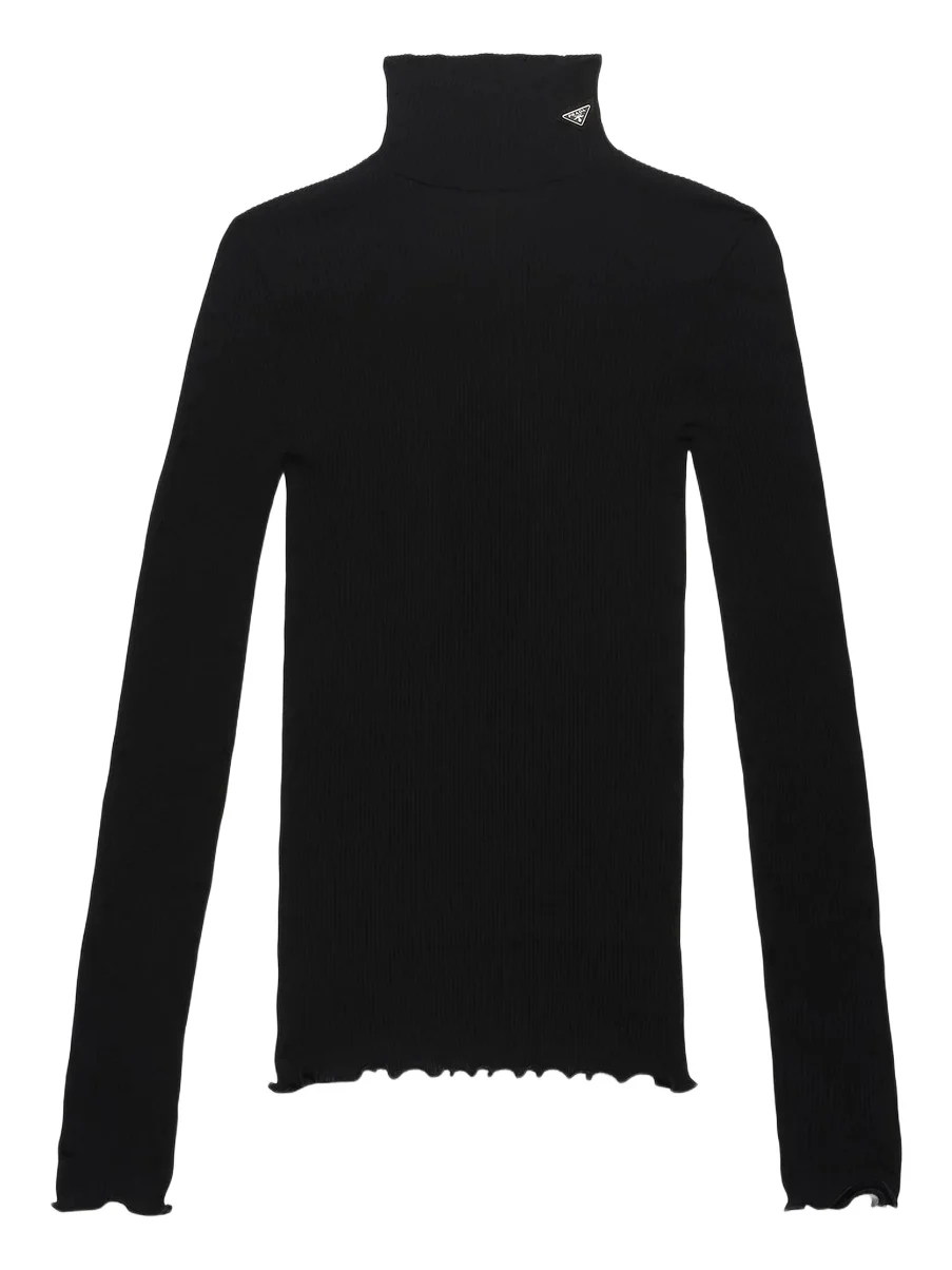 Women's Ribbed Knit Wool and Silk Top - Black Women's Ribbed Knit Wool and Silk Top - Black