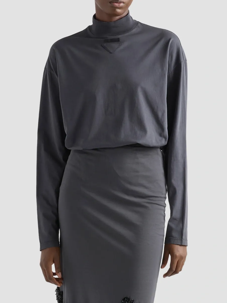 Prada Women's Long-Sleeved Cotton Jersey T-Shirt | Thumbnail 2 Prada Women's Long-Sleeved Cotton Jersey T-Shirt | Thumbnail 2