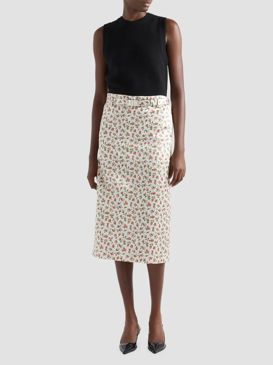 Prada Women's Printed Silk Duchesse Midi Skirt | Thumbnail 2