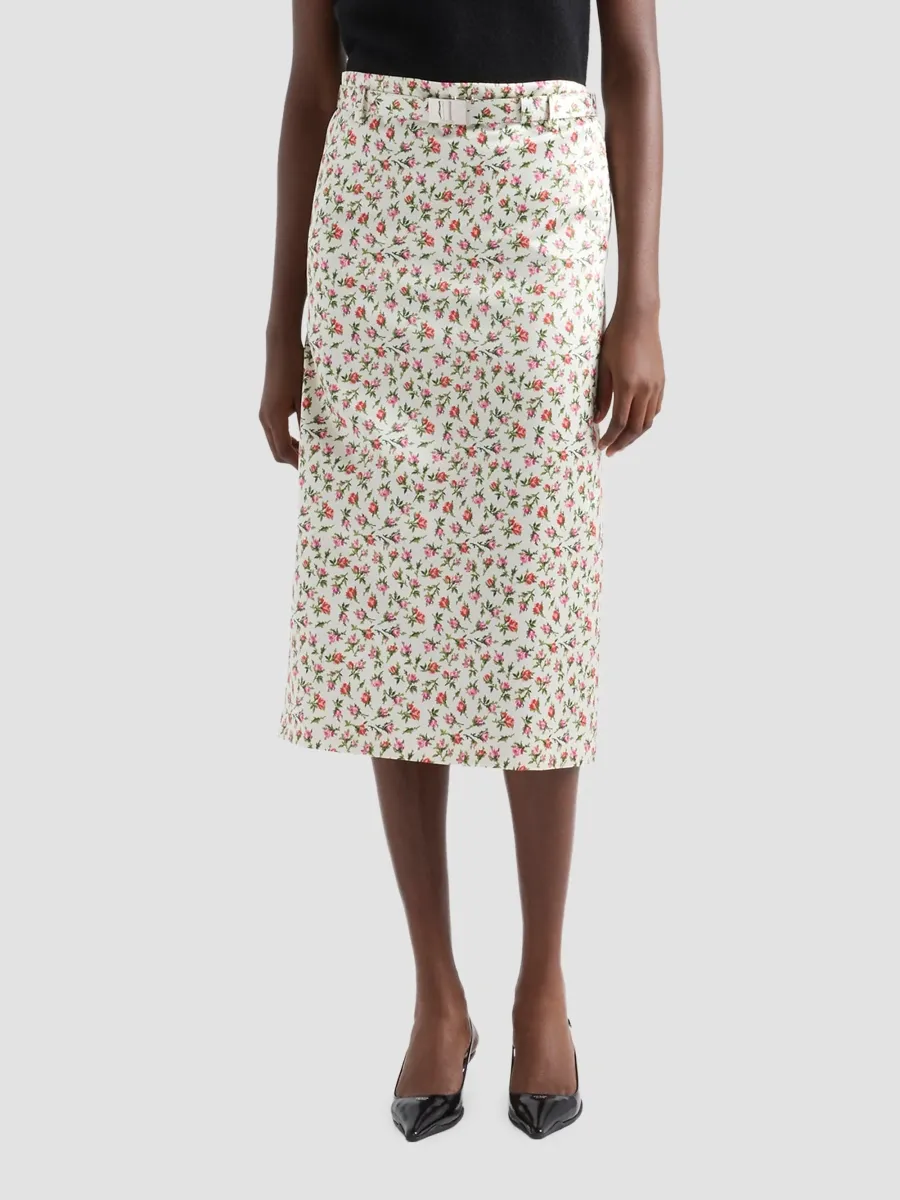 Prada Women's Printed Silk Duchesse Midi Skirt | Thumbnail 3