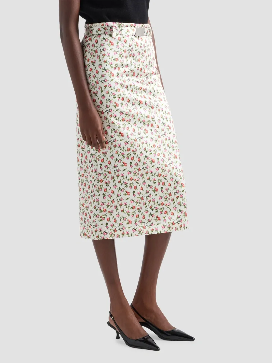 Prada Women's Printed Silk Duchesse Midi Skirt | Thumbnail 4