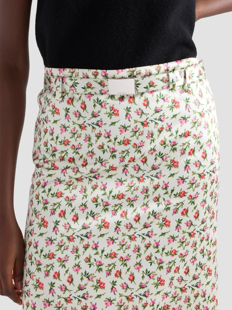Prada Women's Printed Silk Duchesse Midi Skirt | Thumbnail 6