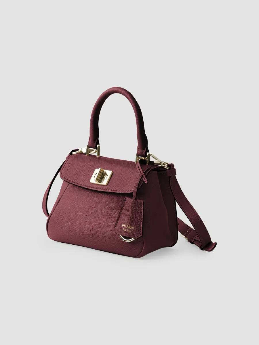 Prada Women's Avoir Mini Top Handle Bag in Saffiano Leather - Dark Red | Thumbnail 2 Prada Women's Avoir Mini Top Handle Bag in Saffiano Leather - Dark Red | Thumbnail 2