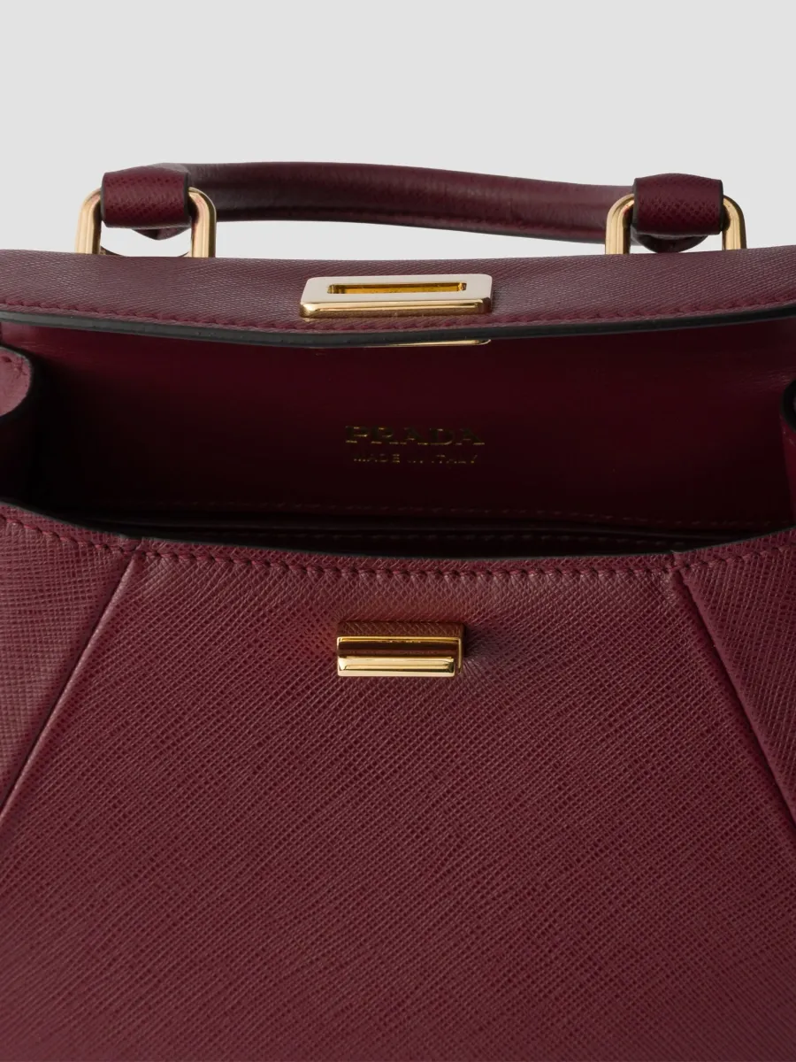 Prada Women's Avoir Mini Top Handle Bag in Saffiano Leather - Dark Red | Thumbnail 4 Prada Women's Avoir Mini Top Handle Bag in Saffiano Leather - Dark Red | Thumbnail 4