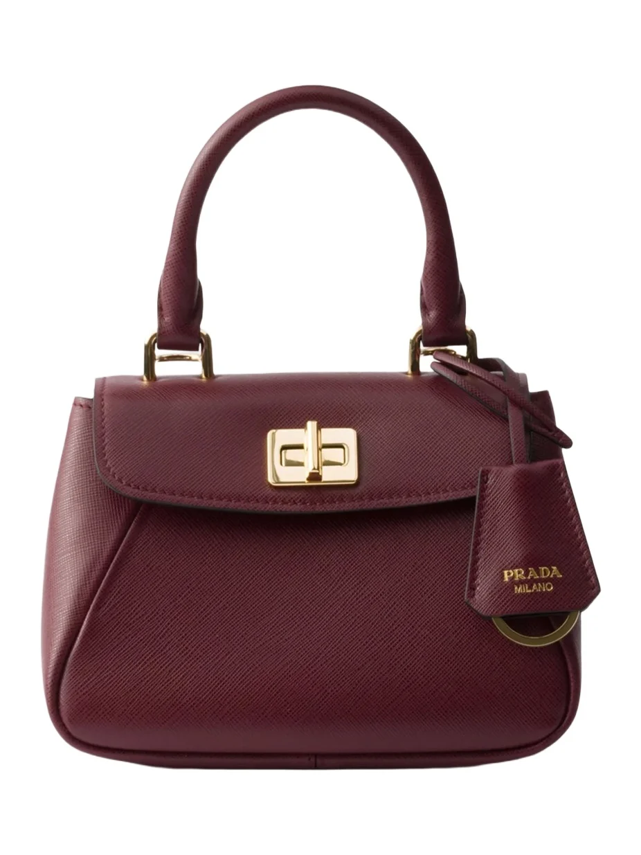 Prada Women's Avoir Mini Top Handle Bag in Saffiano Leather - Dark Red