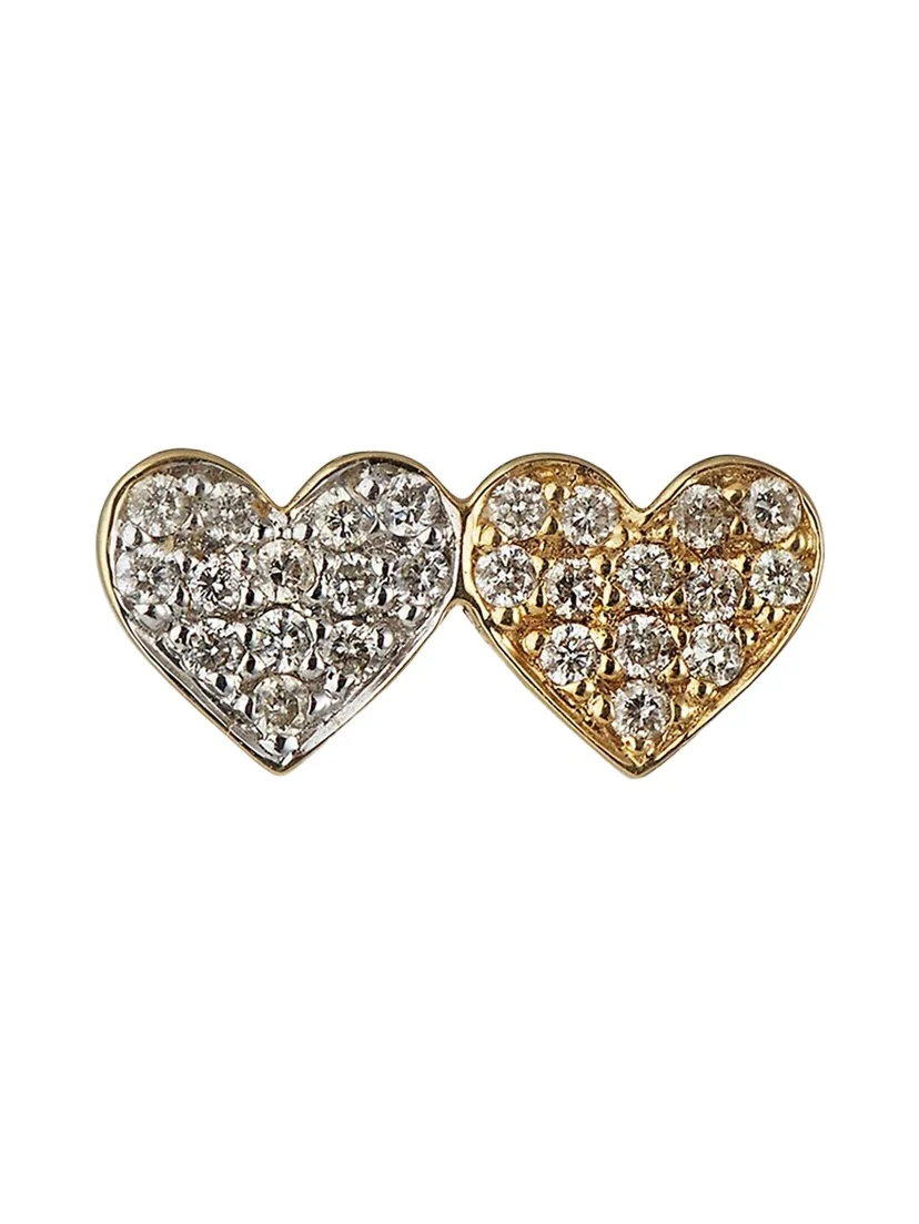 Sydney Evan 14k Double-Heart Diamond Stud Earring, Single