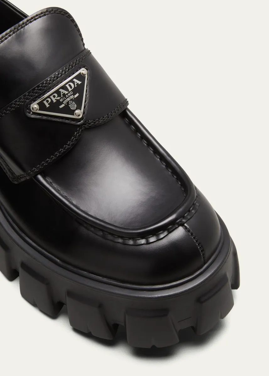 Prada Monolith Leather Logo Platform Loafers | Thumbnail 3 Prada Monolith Leather Logo Platform Loafers | Thumbnail 3