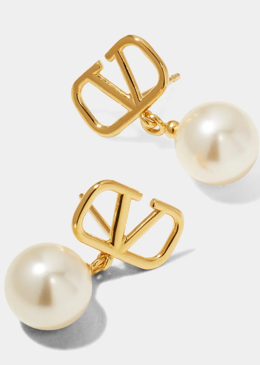 Valentino Garavani Logo Pearly-Drop Earrings | Thumbnail 3