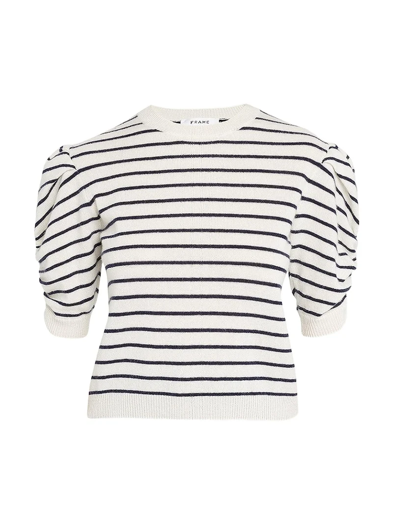Stripe Ruched Sleeve Sweater