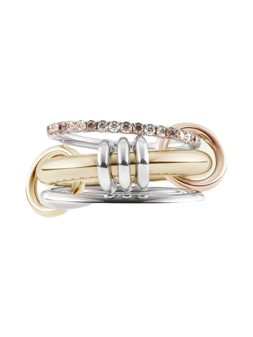 18K Mixed-Gold Gemini 3-Link Ring with Diamonds