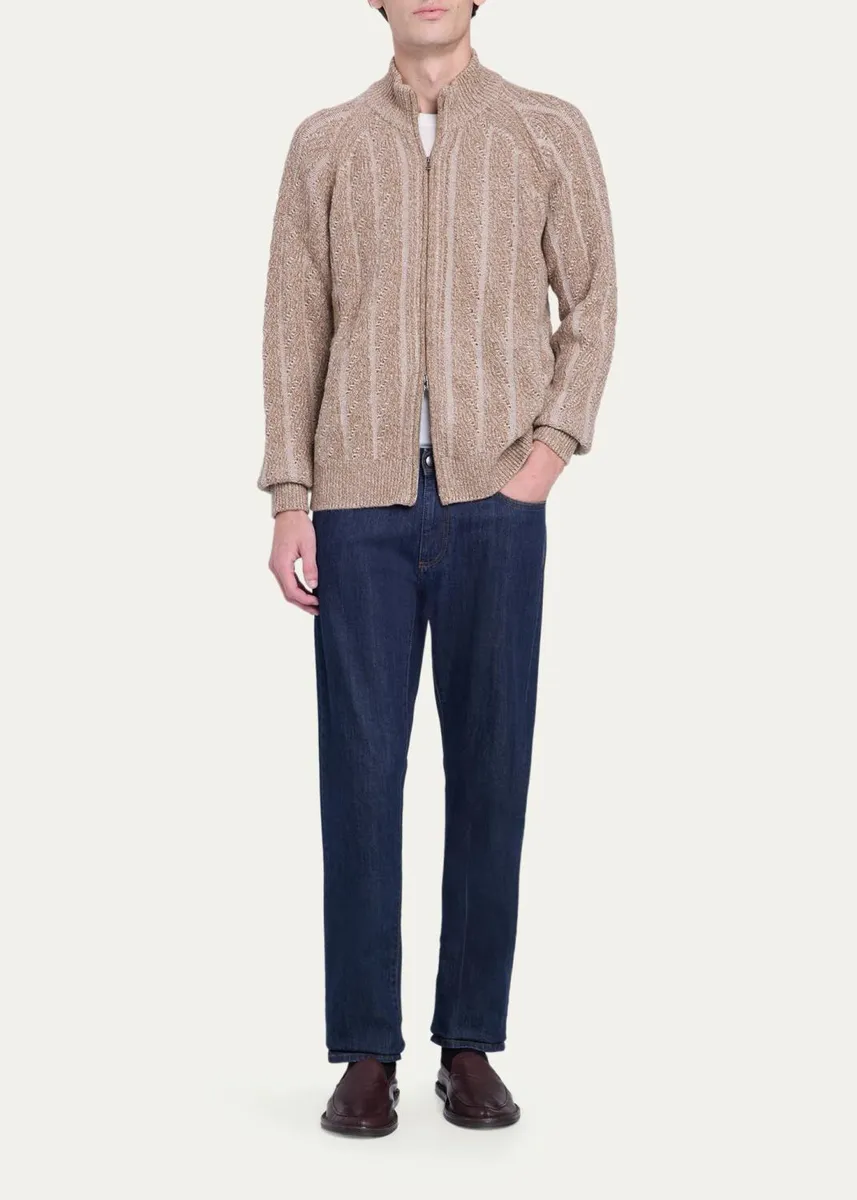 Fioroni Men's Cashmere Rib Full-Zip Cardigan | Thumbnail 2 Fioroni Men's Cashmere Rib Full-Zip Cardigan | Thumbnail 2