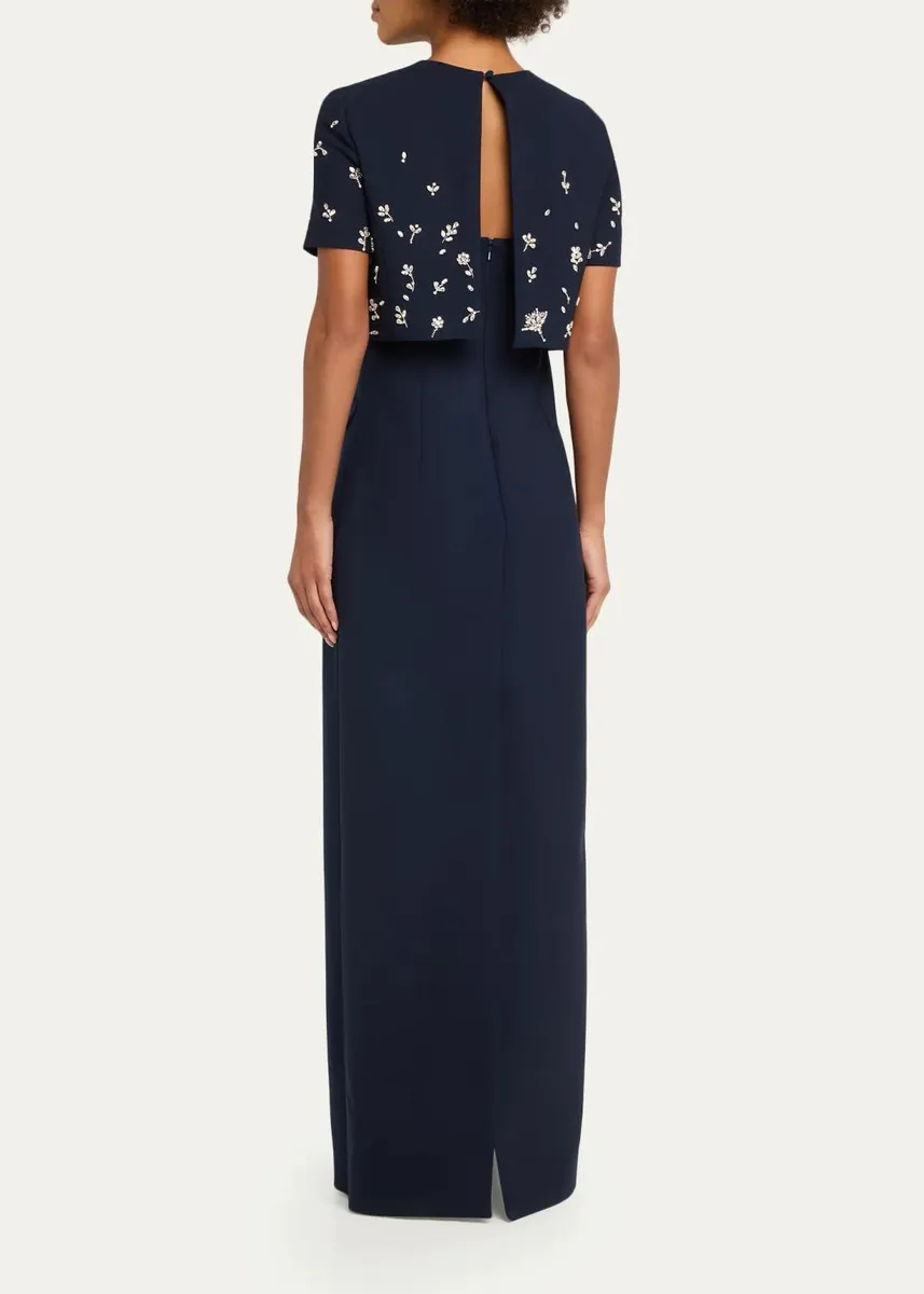 Oscar de la Renta Crystal Embellished Short-Sleeve Bolero Column Gown | Thumbnail 3 Oscar de la Renta Crystal Embellished Short-Sleeve Bolero Column Gown | Thumbnail 3