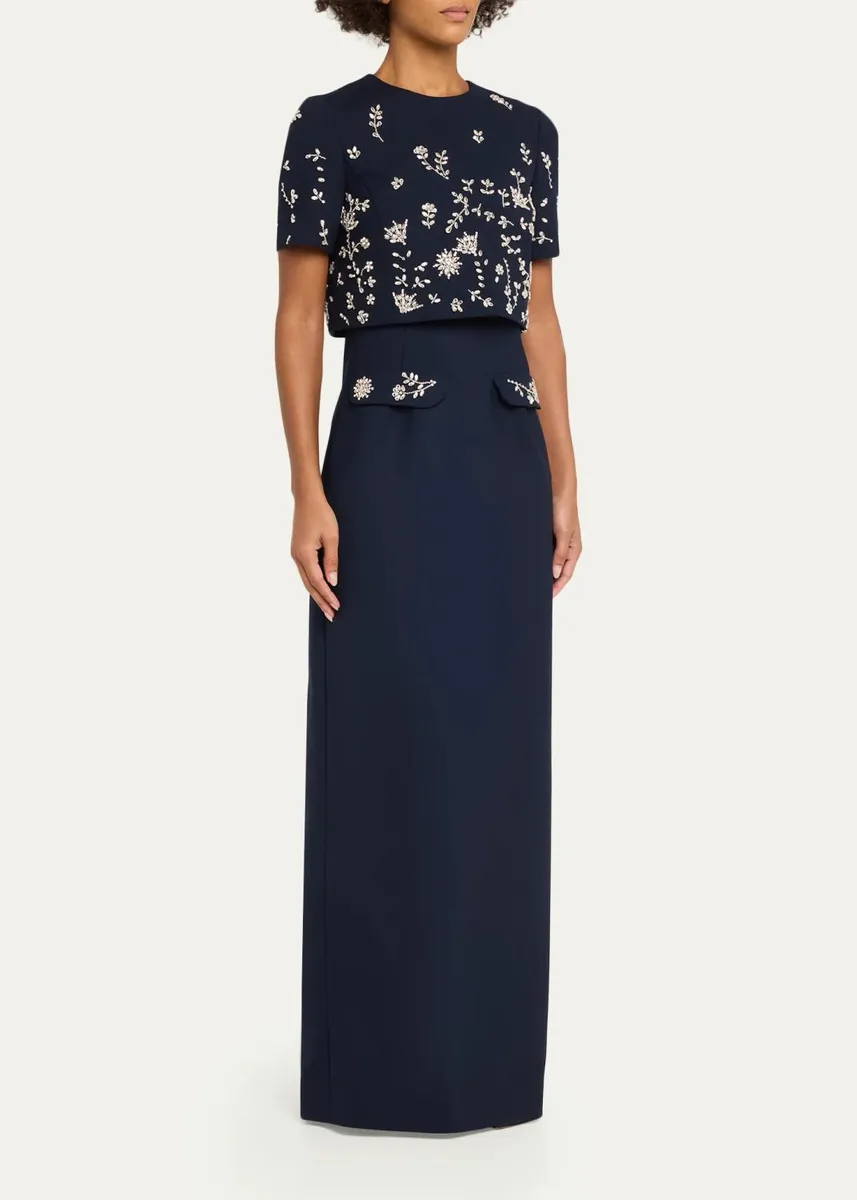Oscar de la Renta Crystal Embellished Short-Sleeve Bolero Column Gown | Thumbnail 4 Oscar de la Renta Crystal Embellished Short-Sleeve Bolero Column Gown | Thumbnail 4