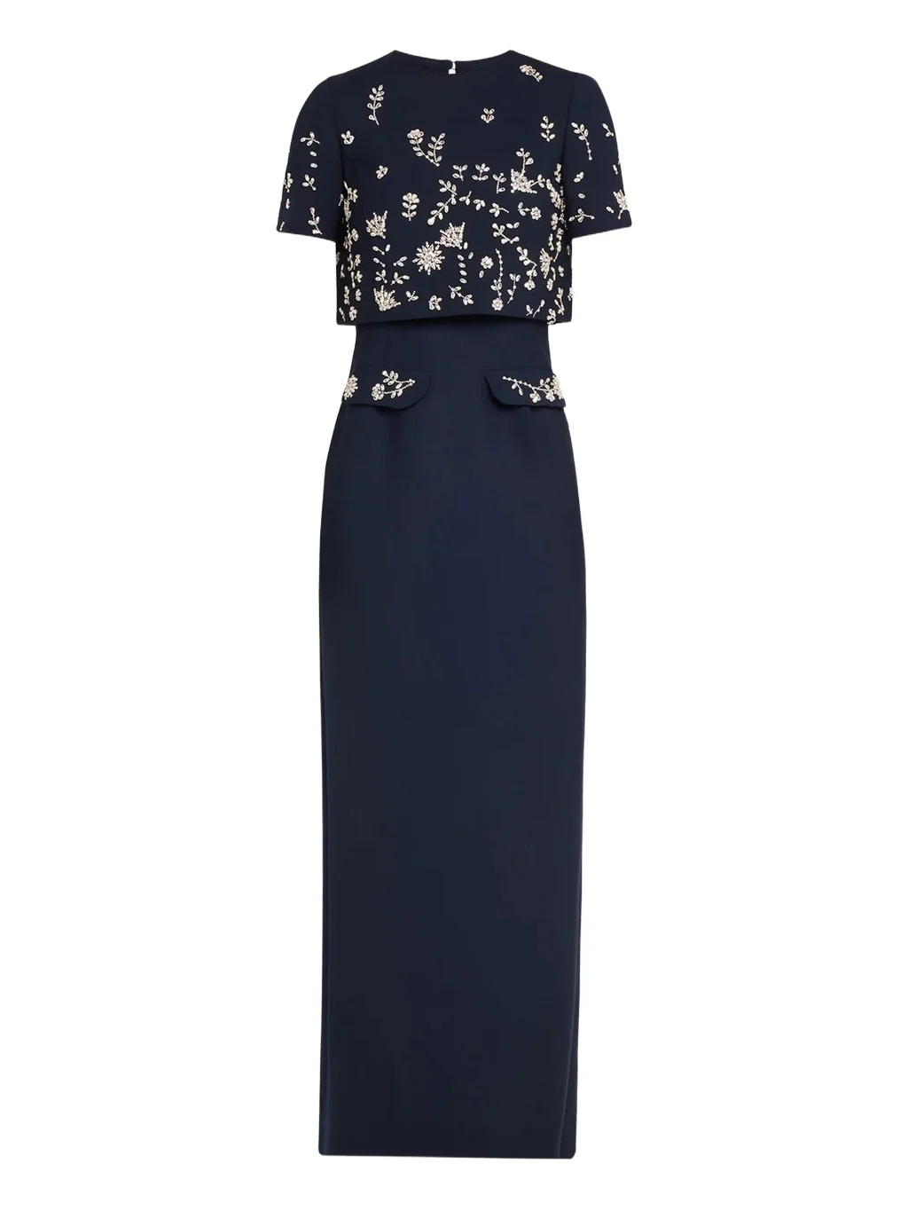 Oscar de la Renta Crystal Embellished Short-Sleeve Bolero Column Gown