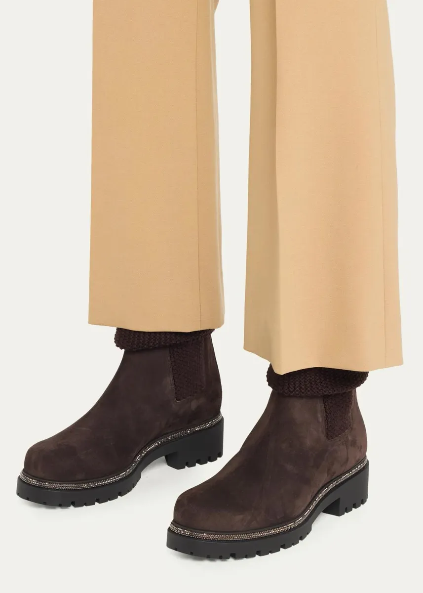 René Caovilla Suede Knit Lug-Sole Ankle Boots | Thumbnail 2 René Caovilla Suede Knit Lug-Sole Ankle Boots | Thumbnail 2