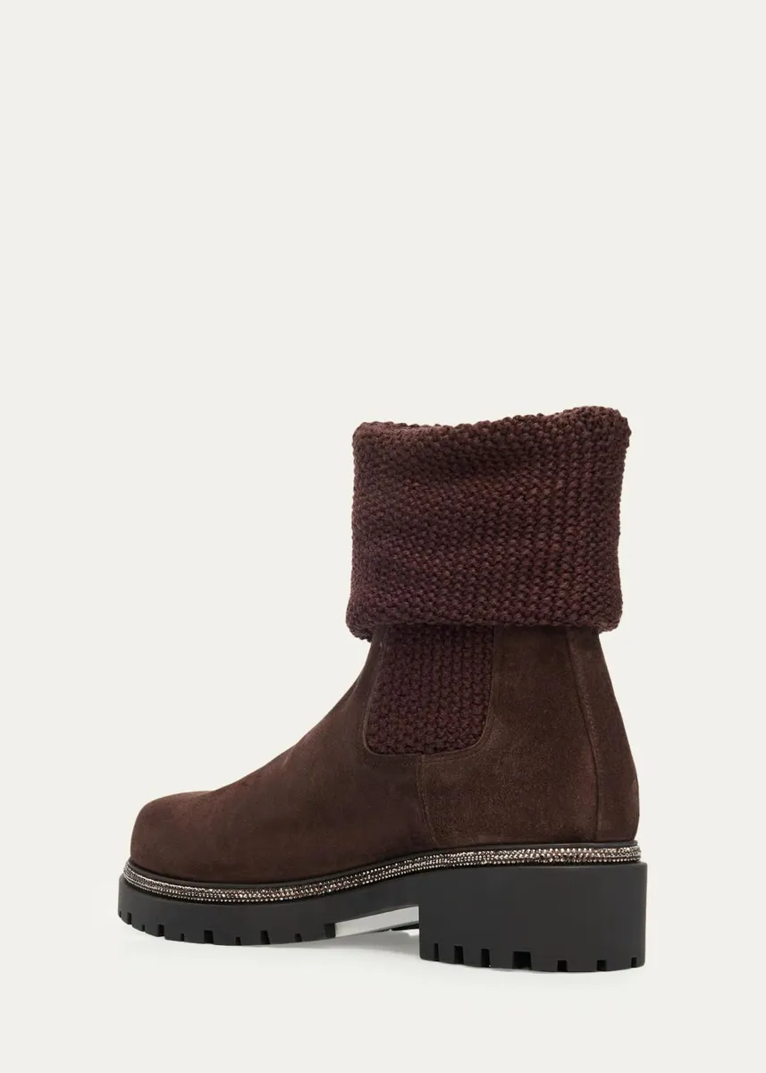 René Caovilla Suede Knit Lug-Sole Ankle Boots | Thumbnail 4 René Caovilla Suede Knit Lug-Sole Ankle Boots | Thumbnail 4