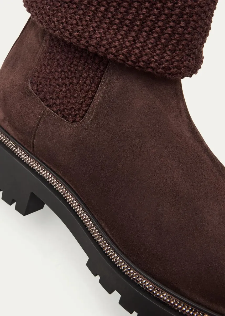René Caovilla Suede Knit Lug-Sole Ankle Boots | Thumbnail 5 René Caovilla Suede Knit Lug-Sole Ankle Boots | Thumbnail 5