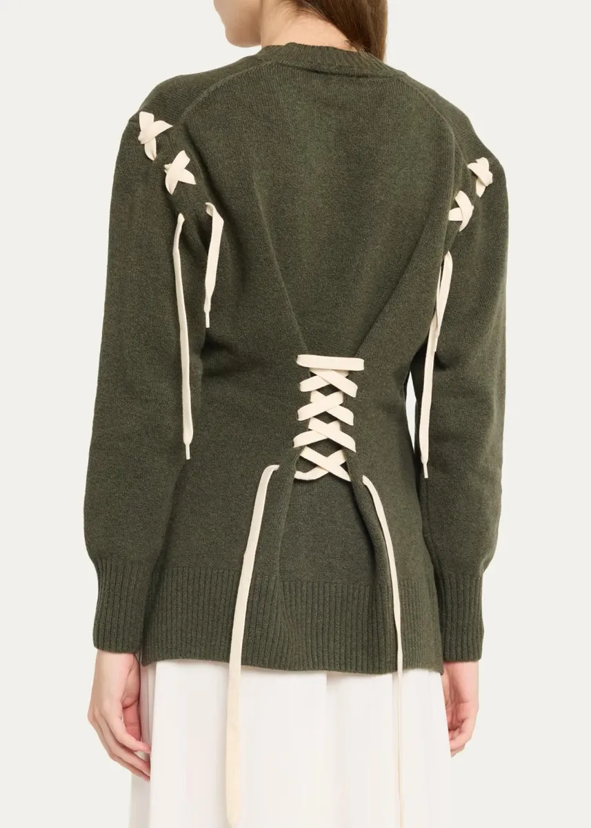 Simone Rocha Merino Sculpted Laced Mock-Neck Sweater | Thumbnail 3 Simone Rocha Merino Sculpted Laced Mock-Neck Sweater | Thumbnail 3